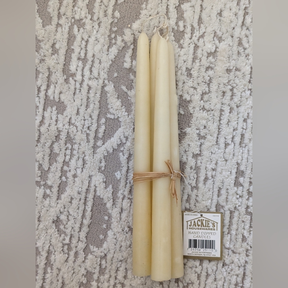 Hand Dipped Taper Candles Lot of 4 Off White Vintage
